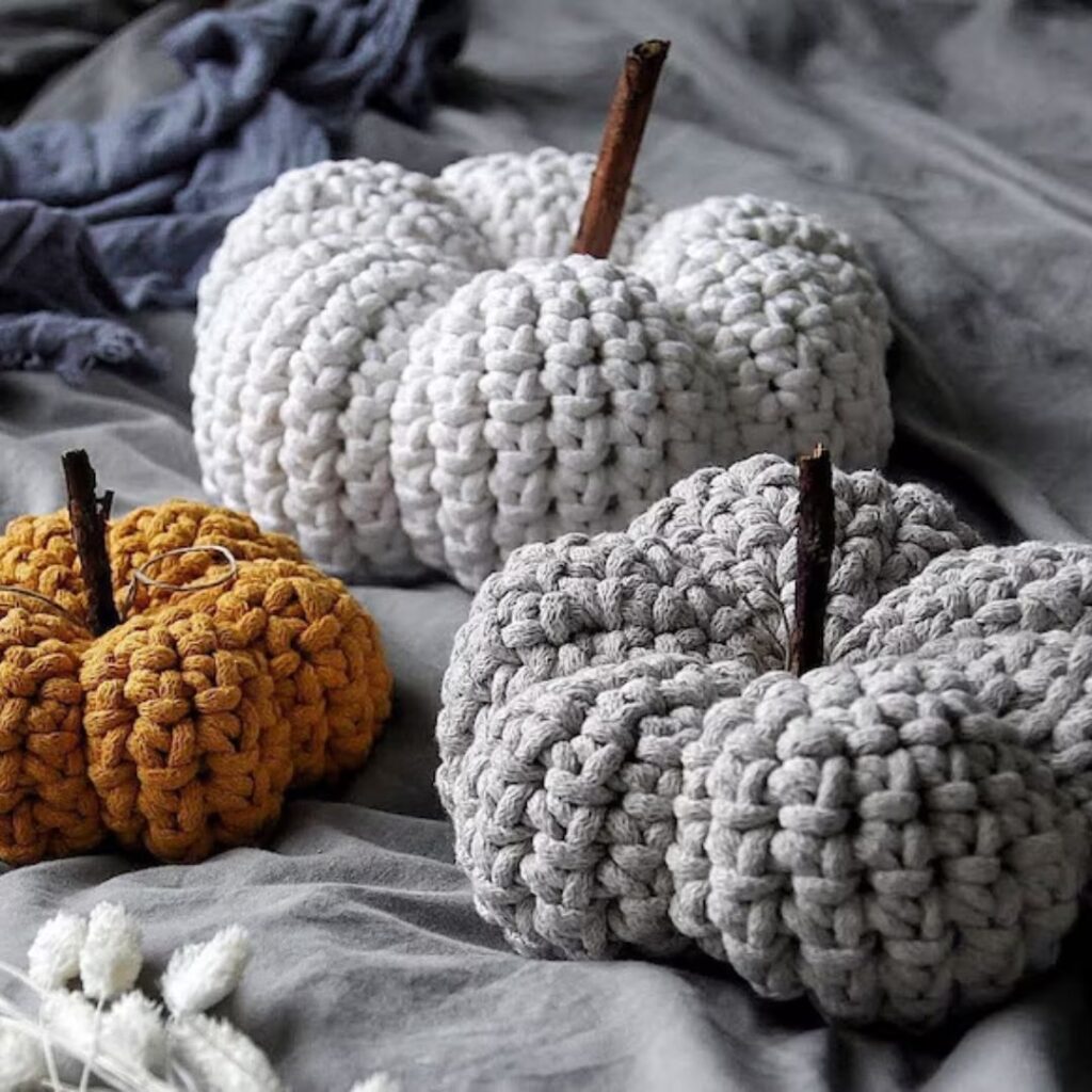 Autumn Home Decor - knit pumpkins