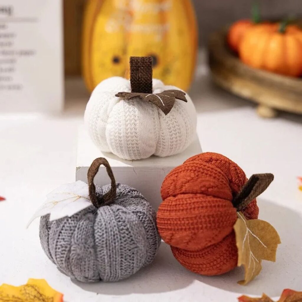 Autumn Home Decor - knit pumpkins